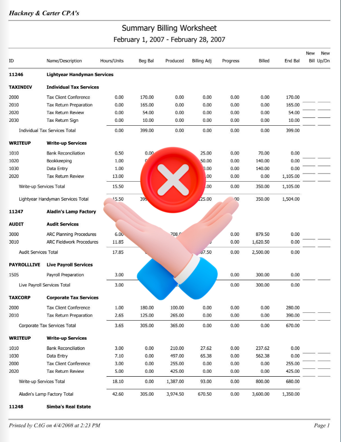 Billing Worksheet Dashboard